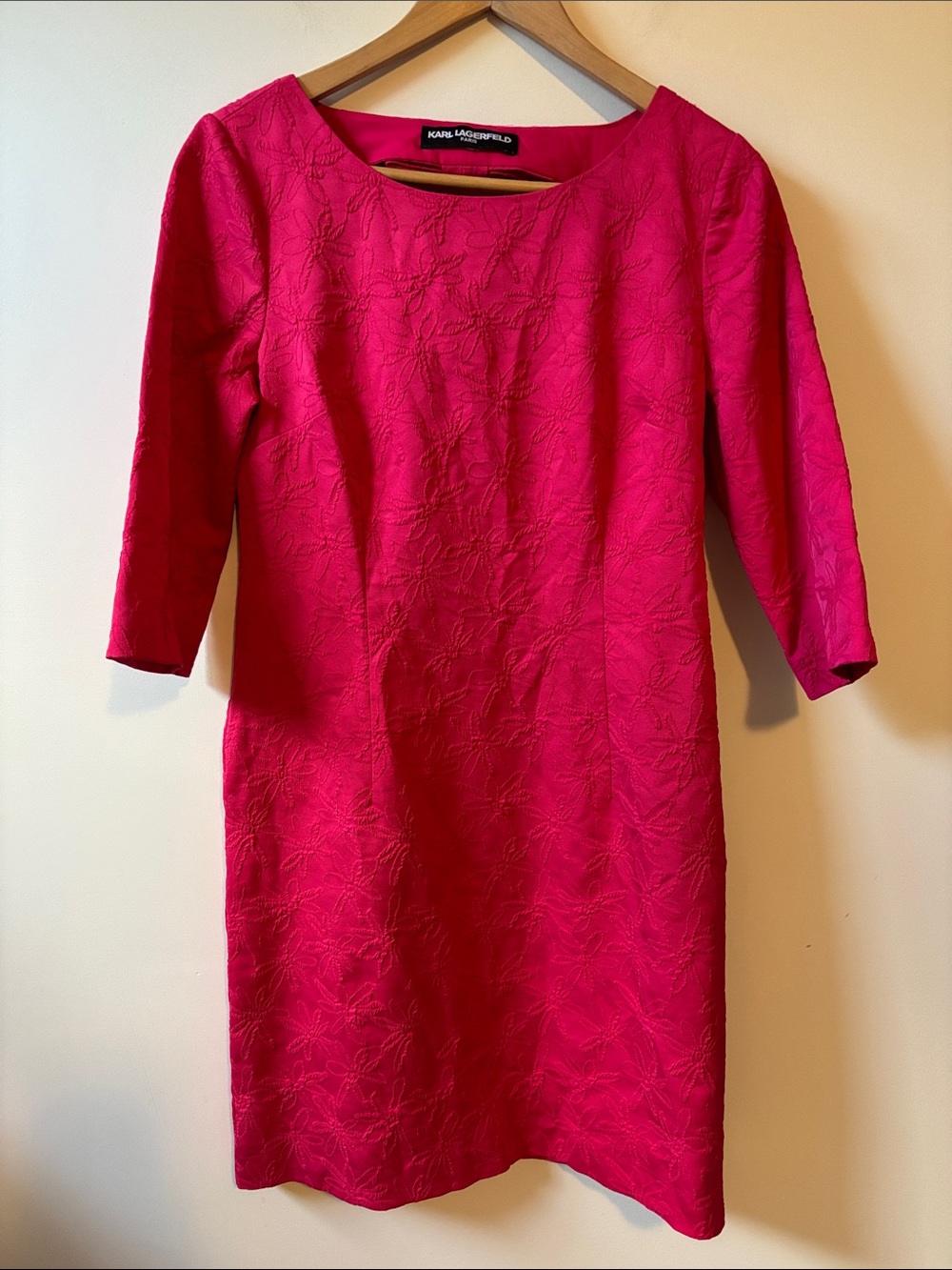 Karl Lagerfeld Hot Pink Textured Midi Sheath Dress